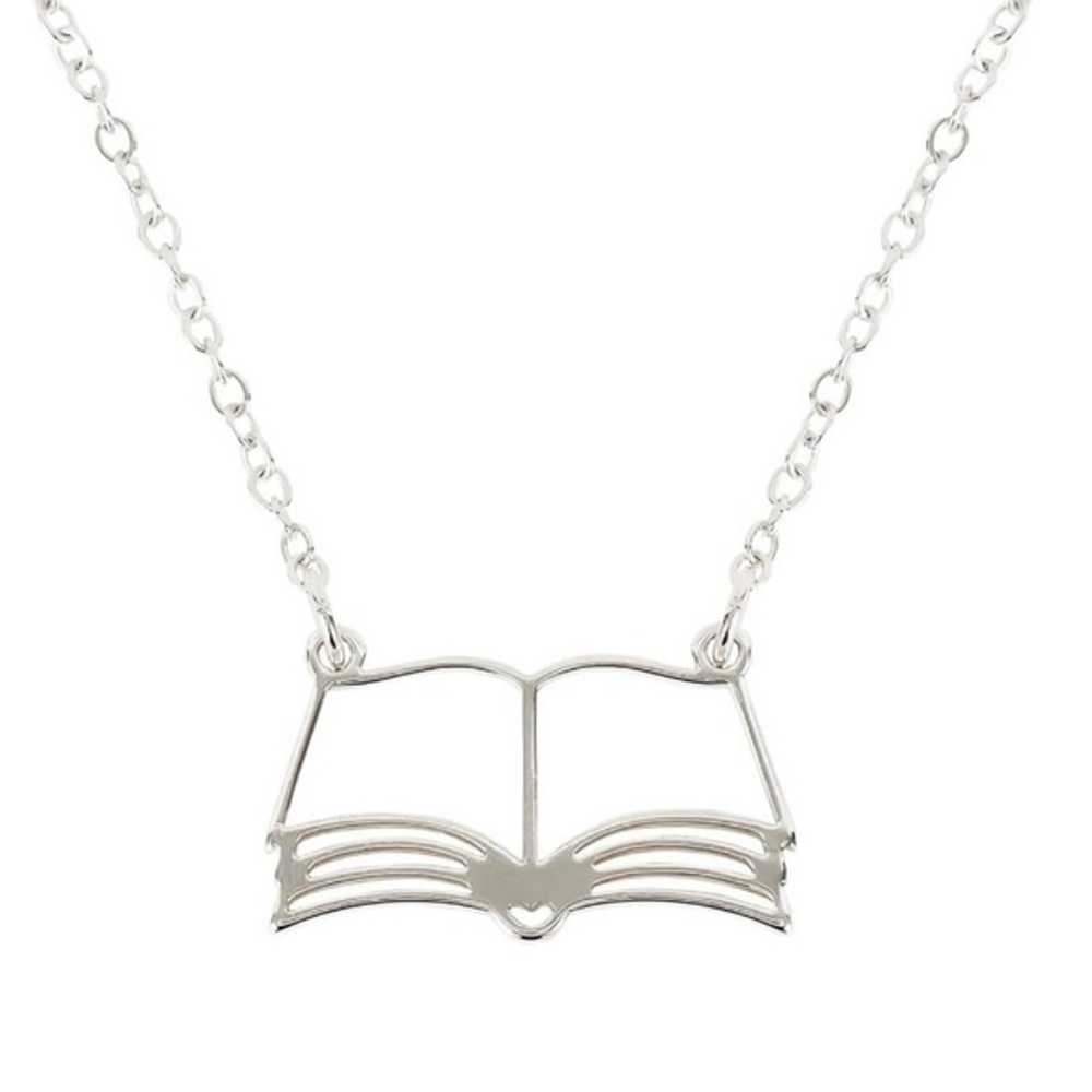 Silver Book Pendant Necklace